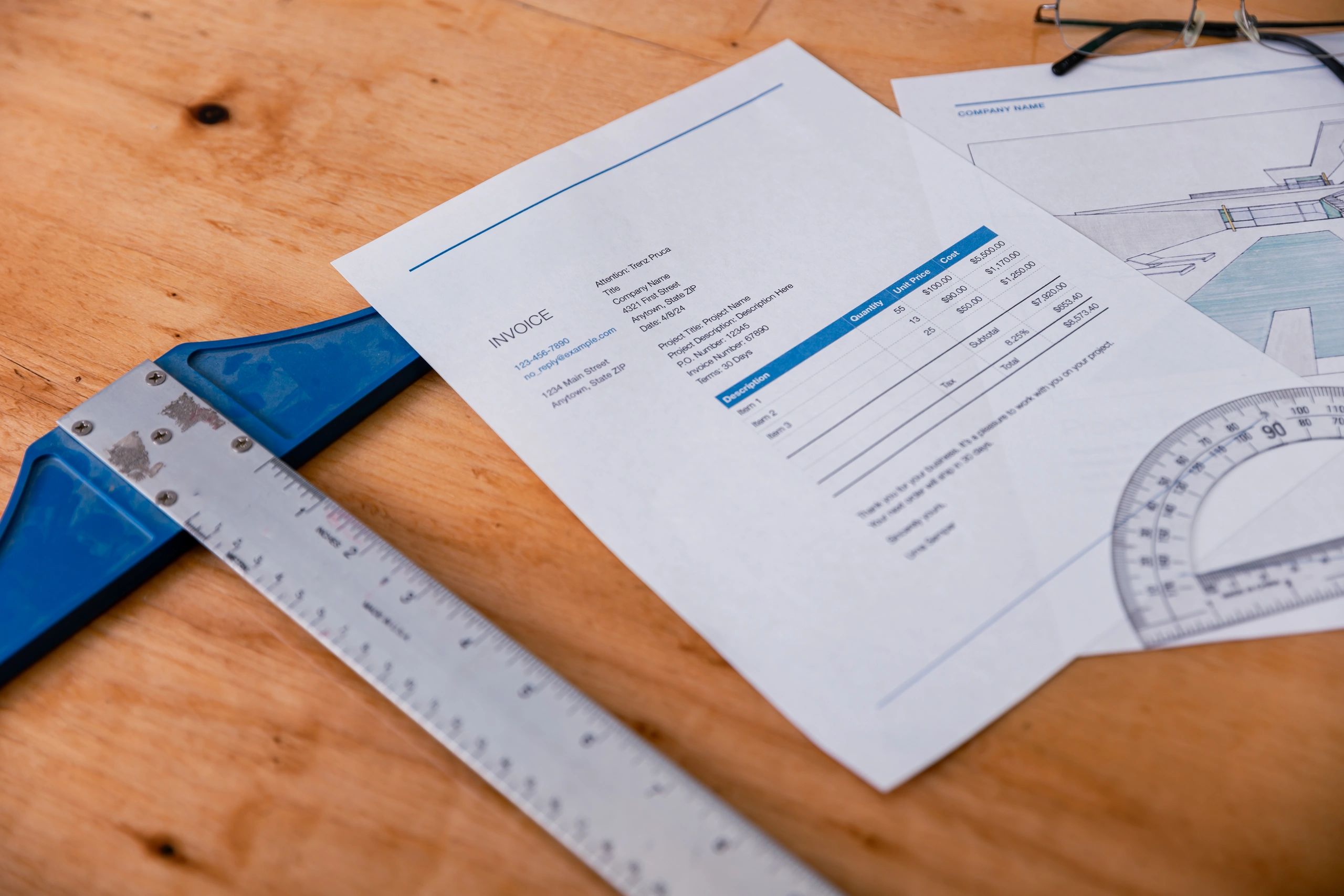 Financial documents representing overdue invoice recovery